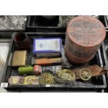 Miscellaneous items, including tiered Oriental box, Dinky Johnston Road Sweeper, brass horse