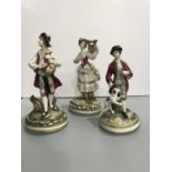 Three Continental porcelain figures, modelled as 18th century musicians, 21cm high (3)