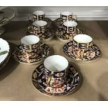 Set of seven Royal Crown Derby Imari pattern coffee cups and saucers a/f (14 pieces)