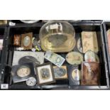 Various Daguerrotype photographs, Kundo domed clock, tortoiseshell box etc.