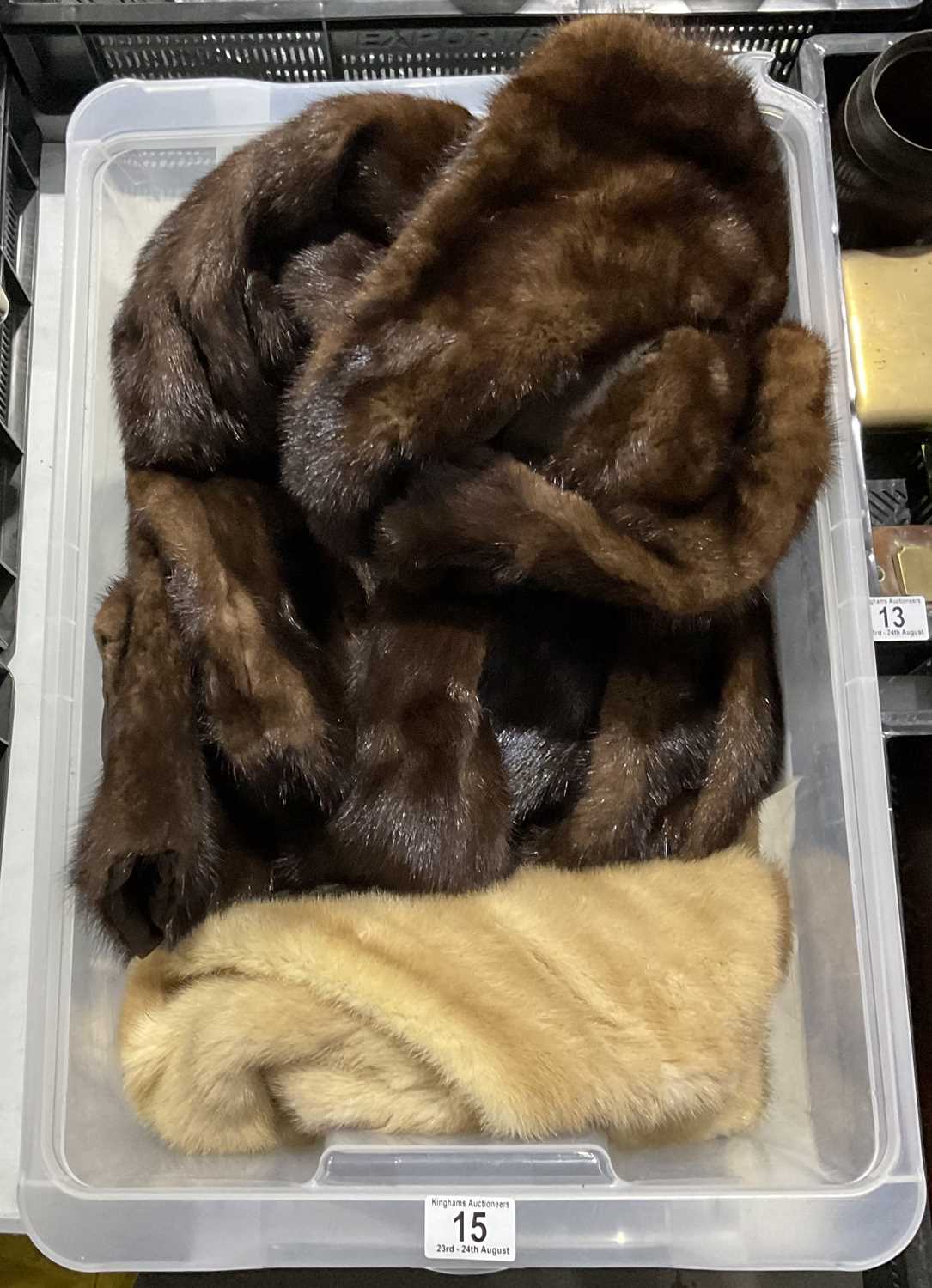 A selection of fur items, to include a ranch mink jacket, a palomino mink cape/stole, and a squirrel