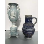 Ceramics including Japanese Imari vase, Chinese sauce tureen, German Westerwald stoneware stein