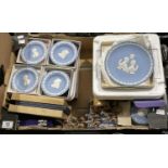 A collection of Wedgwood Jasper ware dishes, including Churchill, Royal Wedding and Peter Rabbit