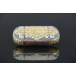 A Spanish late 19th-century gold and silver damascened metal match safe or vesta case, of