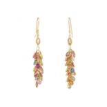 A pair of 14ct gold sapphire fringe earrings