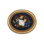 A late Victorian gold pietra dura floral brooch