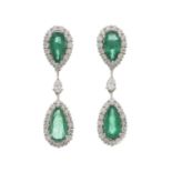 A pair of 18ct gold emerald and diamond cluster drop earrings