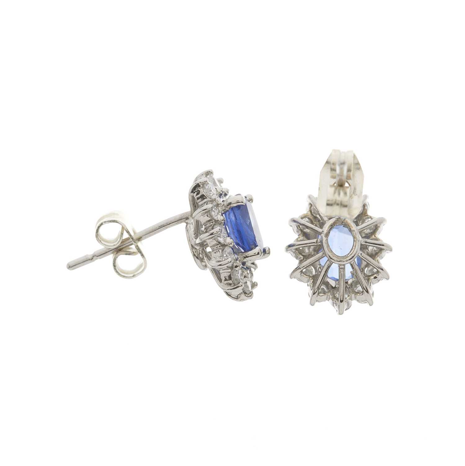 A pair of gold, sapphire and diamond cluster stud earrings - Image 2 of 2