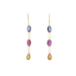A pair of 14ct gold sapphire drop earrings
