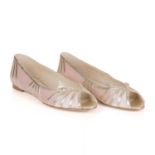 Christian Dior, a pair of unworn open-toe ballerina pumps, designed with pale pink satin uppers,