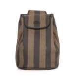 Fendi, a Pequin single strap backpack, featuring the maker's khaki green and black striped coated