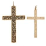 Two 9ct gold cross pendants