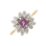 A mid 20th century 18ct gold ruby and diamond dress ring