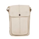 Bottega Veneta, a small vertical crossbody messenger bag, crafted from grained ivory leather,