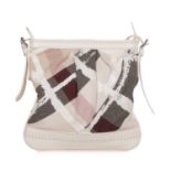 Burberry, a crossbody bag, featuring white leather trim, long leather crossbody strap, top zip