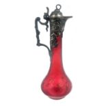 WMF, a Jugendstil cameo etched glass and silver plate mounted claret jug, probably Daum, bulbous