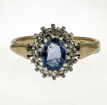 A 9ct gold sapphire and diamond cluster ring