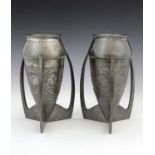 Archibald Knox for Liberty and Co., a pair of Tudric Arts and Crafts pewter vases, model 0226,