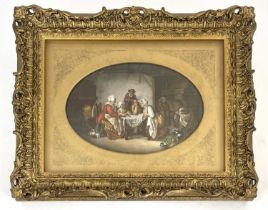 A Sevres style oval handpainted plaque, decorated after Jean-Baptiste Greuze with an interior