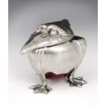 Joseph Reinemann, Munich, a Jugendstil pewter novelty inkwell in the form of a grotesque bird,