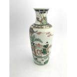 A Chinese famille verte vase, shouldered form, painted in the round with a nobleman on horseback