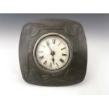 Archibald Knox for Liberty and Co., an Arts and Craft Tudric pewter clock, model 0482, cushioned