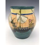 Sally Tuffin for Dennis China Works, Medieval Ships, a vase, trial No.1 2009, 21cm high