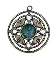 Liberty & Co., an Arts & Crafts silver foliate openwork pendant, with circular-shape polychrome