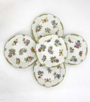 Herend of Hungary, five Queen Victoria plates, painted with stylised peony flowers and