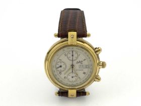Philippe Dubois, a gold plated 1785 chronograph day date wristwatch, automatic movement, numbered
