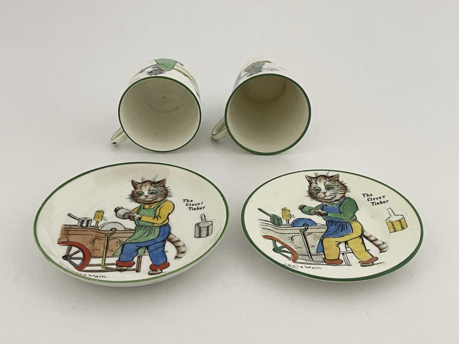 Louis Wain for Paragon China, a cup 'Caught in the Act', a saucer 'The Clever Tinker', a side - Image 3 of 5