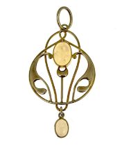 Murrle Bennett, an Arts and Crafts 9 carat gold and opal pendant, open knotted wire tendril design
