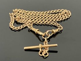A 9 carat gold watch chain, fob links and T bar, 50cm long, 23,34g