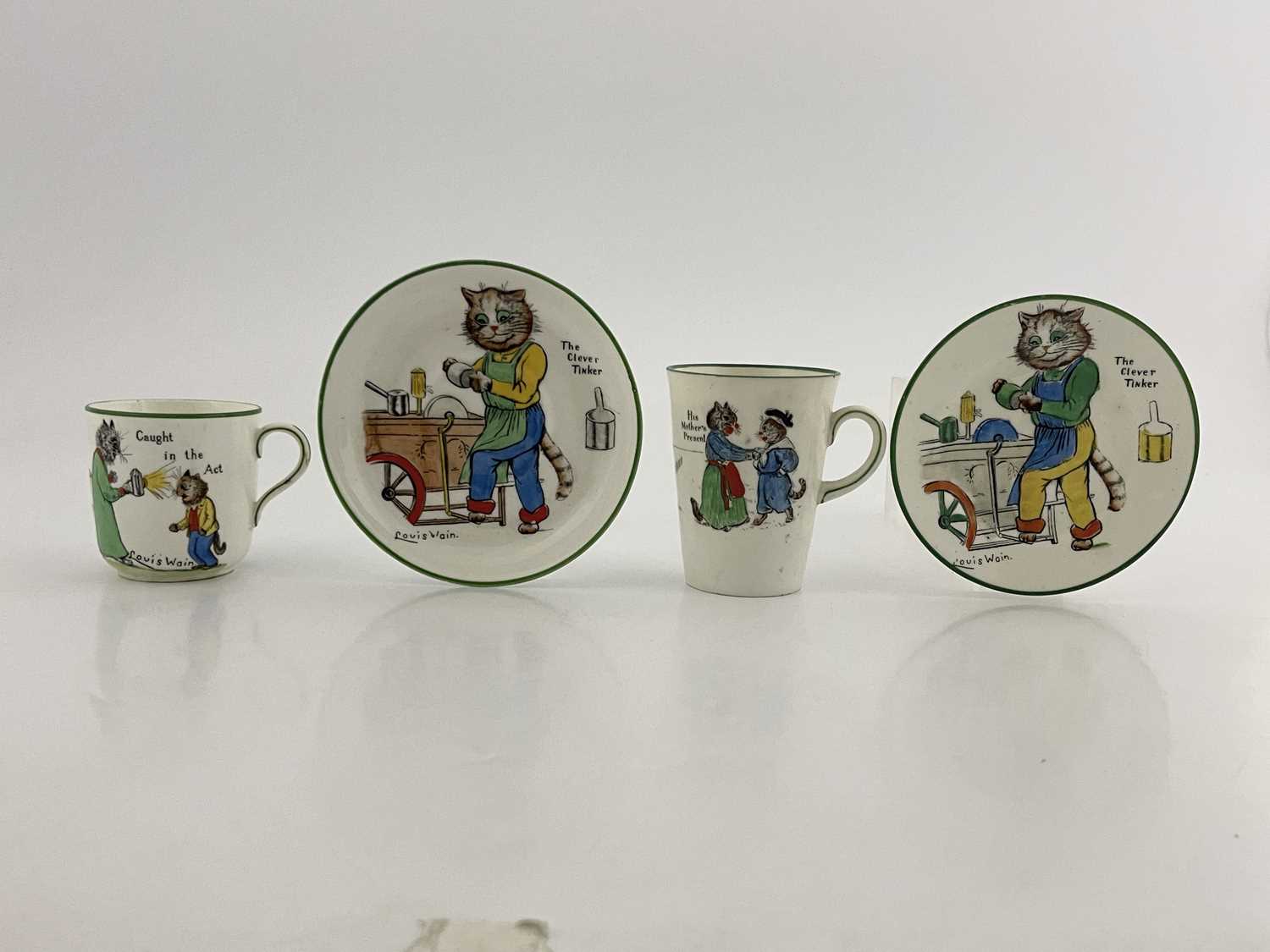 Louis Wain for Paragon China, a cup 'Caught in the Act', a saucer 'The Clever Tinker', a side - Image 2 of 5