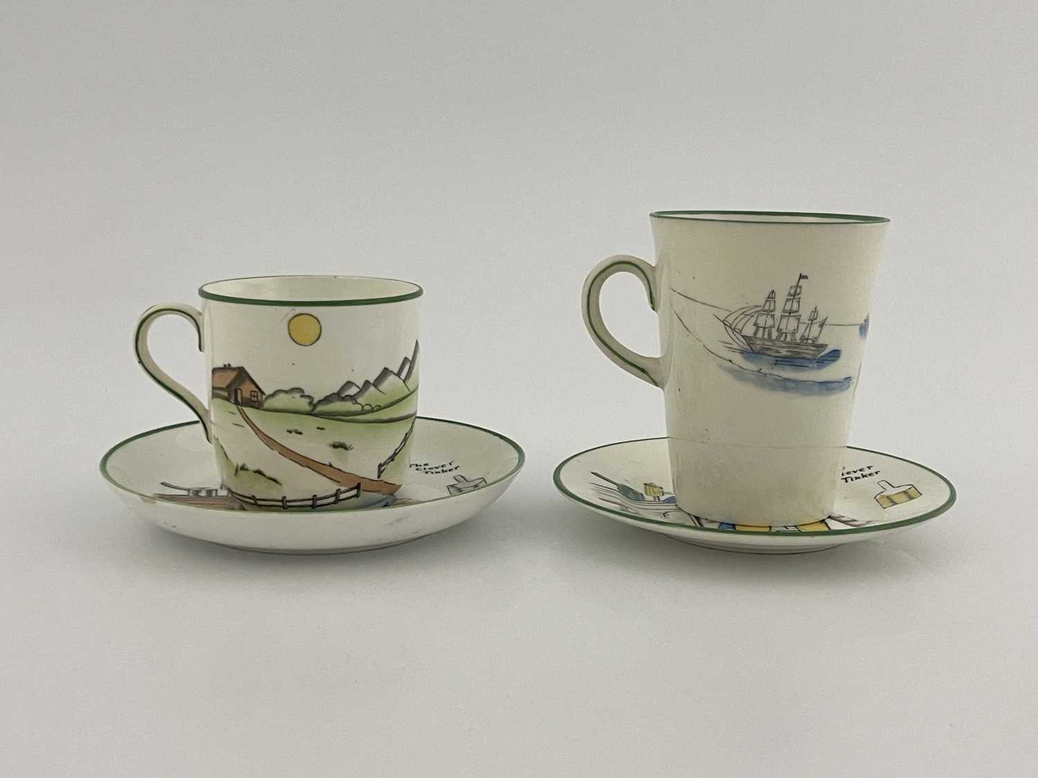 Louis Wain for Paragon China, a cup 'Caught in the Act', a saucer 'The Clever Tinker', a side - Image 4 of 5