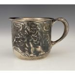 An American Art Nouveau silver shaving mug, Unger Brothers, New Jersey circa 1900, applied with a