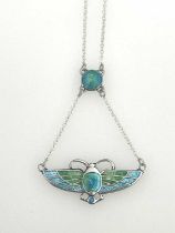 Charles Horner, an Arts and Crafts silver and enamelled pendant, Chester 1909, in the form of a