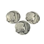 Kate Harris for William Hutton, a set of three Arts and Crafts silver buttons, Birmingham 1905, cast