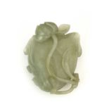 A pale jade 'lotus' cup, 18th century, deeply carved and hollowed as a single lotus leaf with