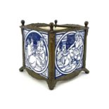 John Moyr Smith for Minton, a Bible series tile jardiniere, circa 1885, brass cuboid form stand