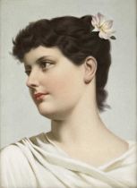 A Continental handpainted porcelain plaque, circa 1890, decorated with a portrait of a young lady,