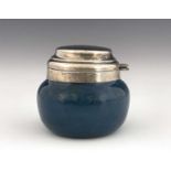 Ruskin Pottery for Liberty and Co., a Cymric silver mounted Souffle glazed inkwell, 1902, squat