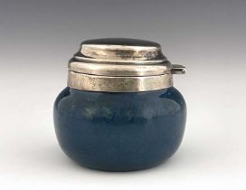 Ruskin Pottery for Liberty and Co., a Cymric silver mounted Souffle glazed inkwell, 1902, squat