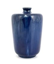Ruskin Pottery, a Souffle glazed vase, 1905, shouldered cylindrical form, blue streaky glaze,