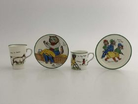 Louis Wain for Paragon, a cup, 'The Happy Ploughboy', a saucer 'Hauling the Rope', a saucer 'The