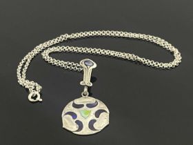 James Fenton, an Arts and Crafts silver and enamelled pendant, Birmingham 1909, the circular drop