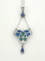 James Fenton, an Arts and Crafts silver and enamelled pendant, Birmingham 1908, knotted trefoil form