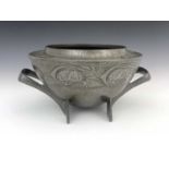 Archibald Knox for Liberty and Co., a Tudric Arts and Crafts pewter rose bowl, model 0229, twin