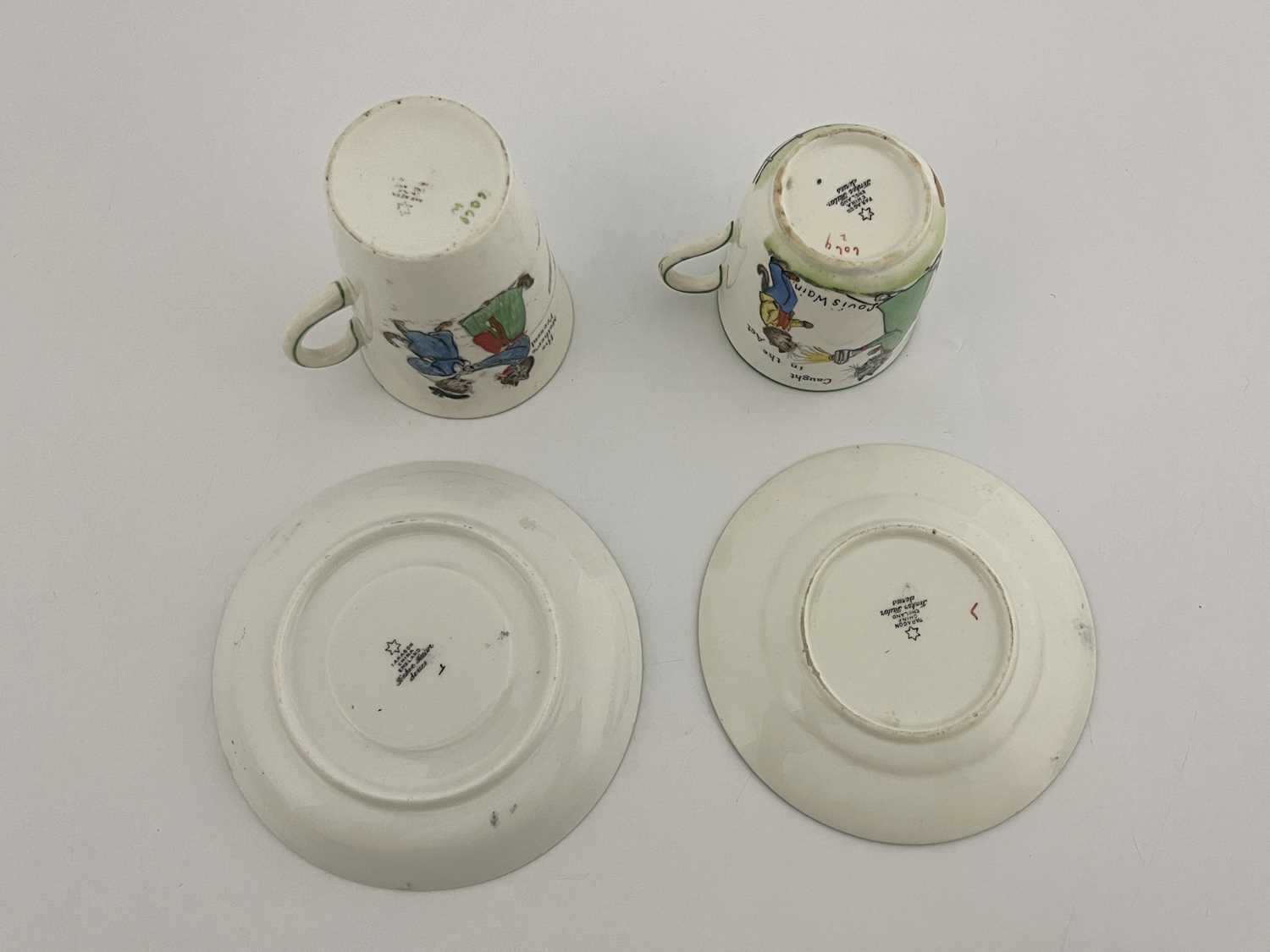 Louis Wain for Paragon China, a cup 'Caught in the Act', a saucer 'The Clever Tinker', a side - Image 5 of 5