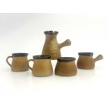 David Leach O.B.E. (British, 1911- 2005), a Lowerdown coffee set, all glazed with a tenmoku